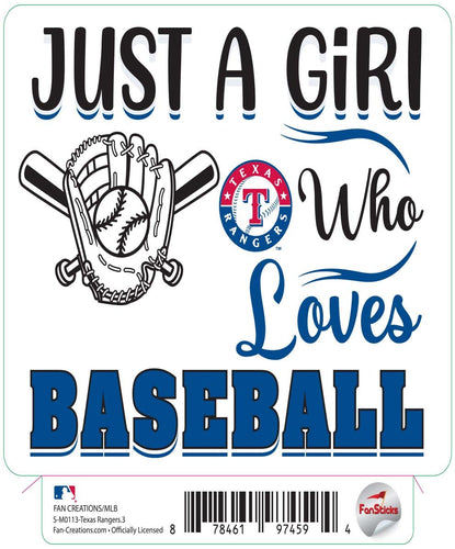 Fan Creations Decal Texas Rangers 3in Decal Just a Girl Loves Baseball