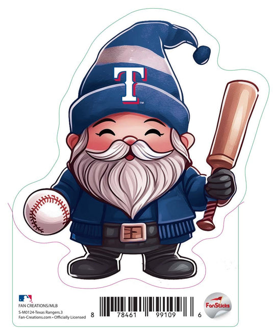 Fan Creations Decal Texas Rangers 3in Decal Gnome with Baseball and Bat