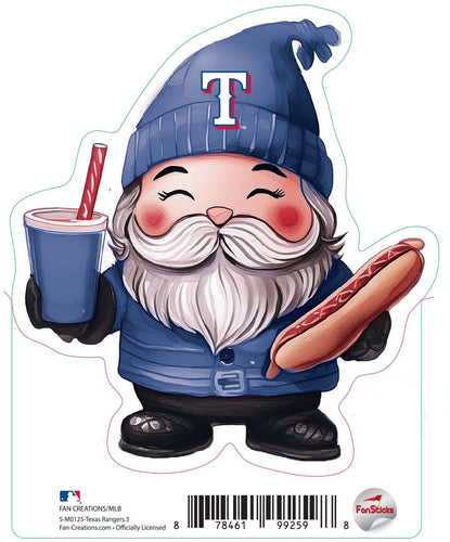 Fan Creations Decal Texas Rangers 3in Decal Gnome with Hotdog