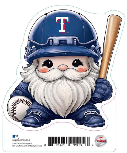 Fan Creations Decal Texas Rangers 3in Decal Gnome with Baseball and Bat