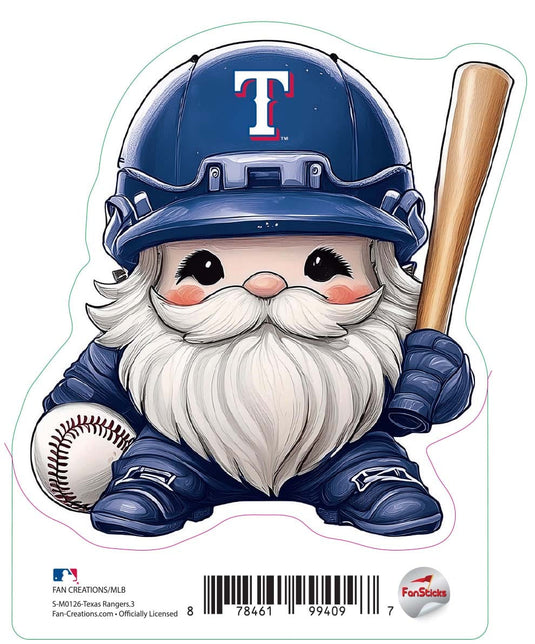 Fan Creations Decal Texas Rangers 3in Decal Gnome with Baseball and Bat