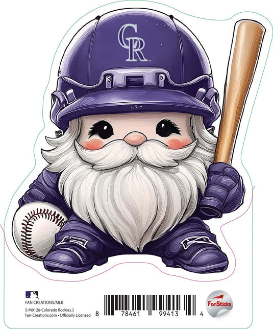 Fan Creations Decal Colorado Rockies 3in Decal Gnome with Baseball and Bat