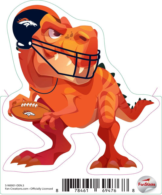 Fan Creations Decal Denver Broncos 3in Decal Tyrannosaurus - Orange Standing Dinosaur