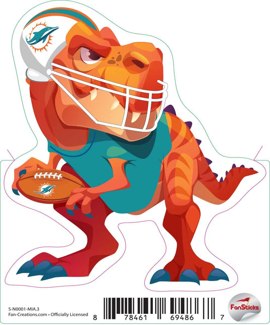 Fan Creations Decal Miami Dolphins 3in Decal Tyrannosaurus - Orange Standing Dinosaur