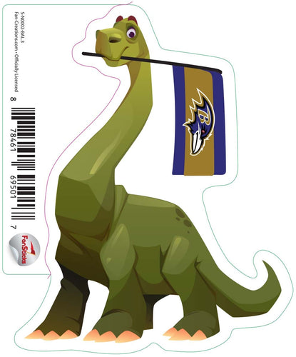 Fan Creations Decal Baltimore Ravens 3in Decal Brachiosaurus - Green Dinosaur with Flag