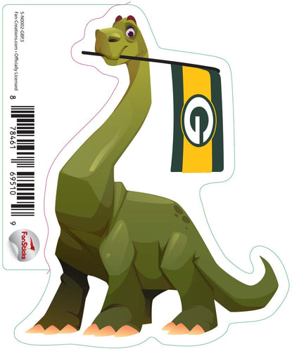 Fan Creations Decal Green Bay Packers 3in Decal Brachiosaurus - Green Dinosaur with Flag