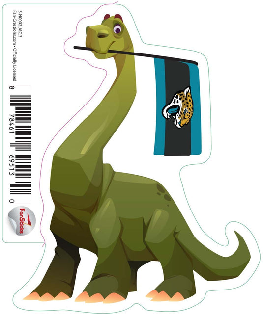 Fan Creations Decal Jacksonville Jaguars 3in Decal Brachiosaurus - Green Dinosaur with Flag