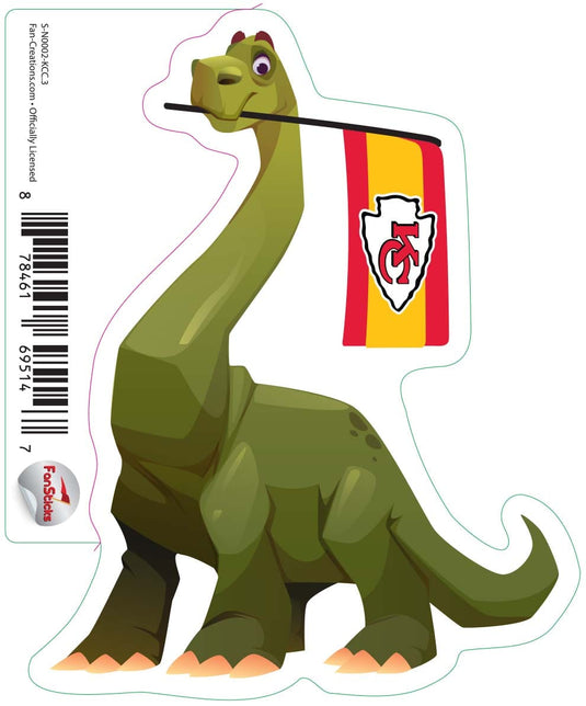 Fan Creations Decal Kansas City Chiefs 3in Decal Brachiosaurus - Green Dinosaur with Flag