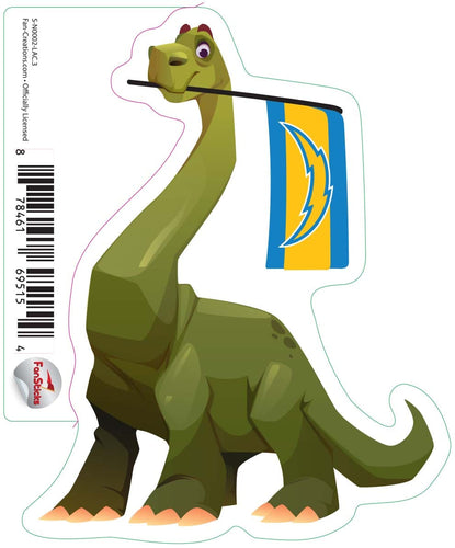 Fan Creations Decal Los Angeles Chargers 3in Decal Brachiosaurus - Green Dinosaur with Flag