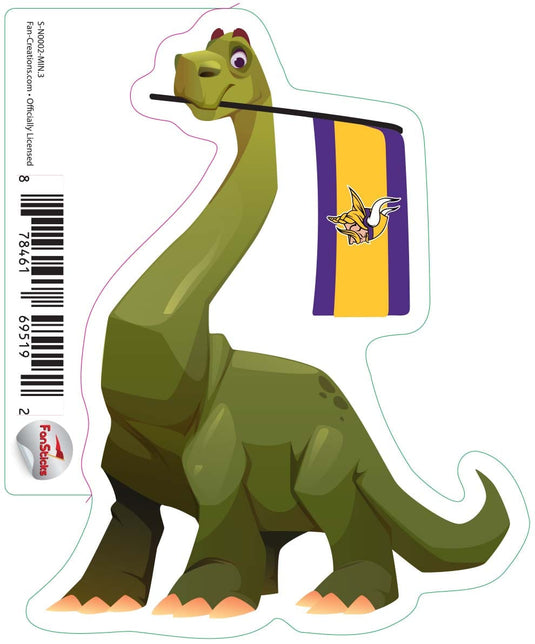 Fan Creations Decal Minnesota Vikings 3in Decal Brachiosaurus - Green Dinosaur with Flag