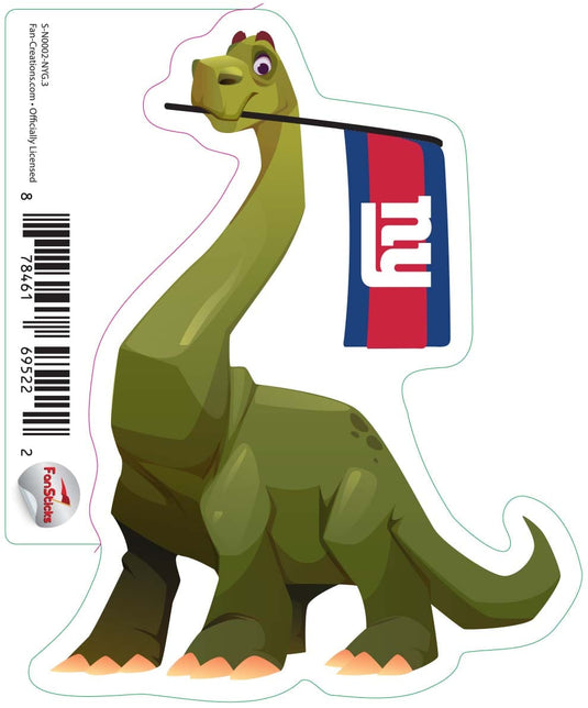 Fan Creations Decal New York Giants 3in Decal Brachiosaurus - Green Dinosaur with Flag