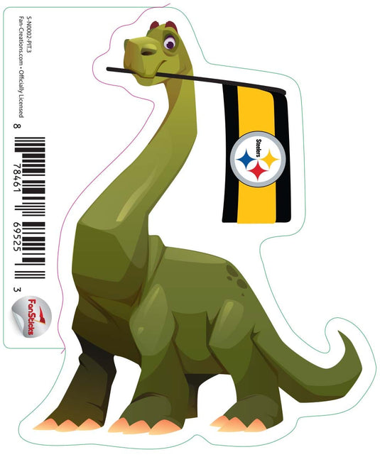 Fan Creations Decal Pittsburgh Steelers 3in Decal  Green Dinosaur with Flag