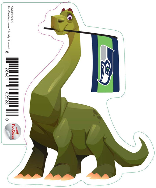 Fan Creations Decal Seattle Seahawks 3in Decal - Green Dinosaur with Flag