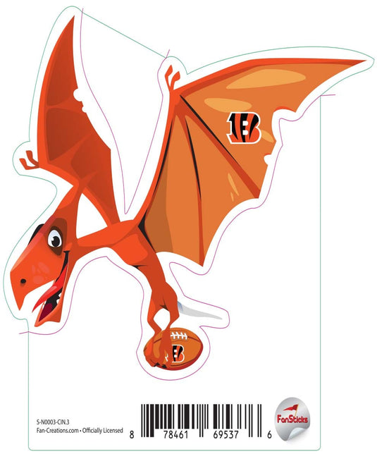 Fan Creations Decal Cincinnati Bengals 3in Decal Pterodactyl - Blue Dinosaur with Football