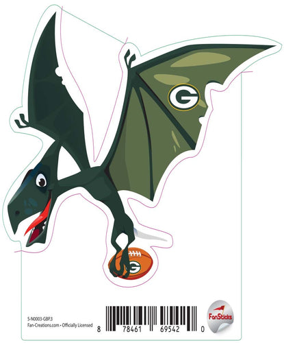 Fan Creations Decal Green Bay Packers 3in Decal Pterodactyl - Blue Dinosaur with Football