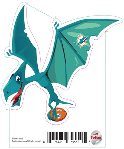 Fan Creations Decal Miami Dolphins 3in Decal Pterodactyl - Blue Dinosaur with Football