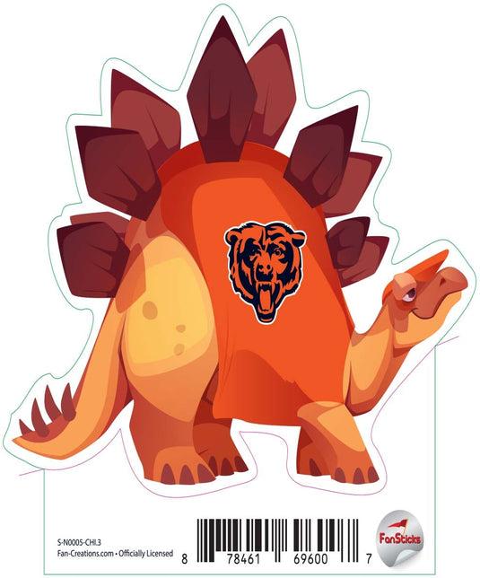 Fan Creations Decal Chicago Bears 3in Decal Stegosaurus - Orange Dinosaur with Team Shirt