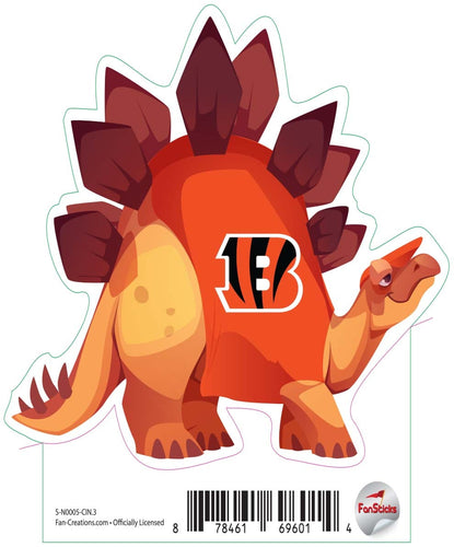 Fan Creations Decal Cincinnati Bengals 3in Decal Stegosaurus - Orange Dinosaur with Team Shirt