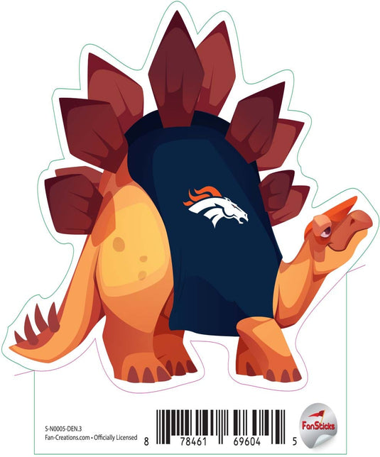 Fan Creations Decal Denver Broncos 3in Decal Stegosaurus - Orange Dinosaur with Team Shirt