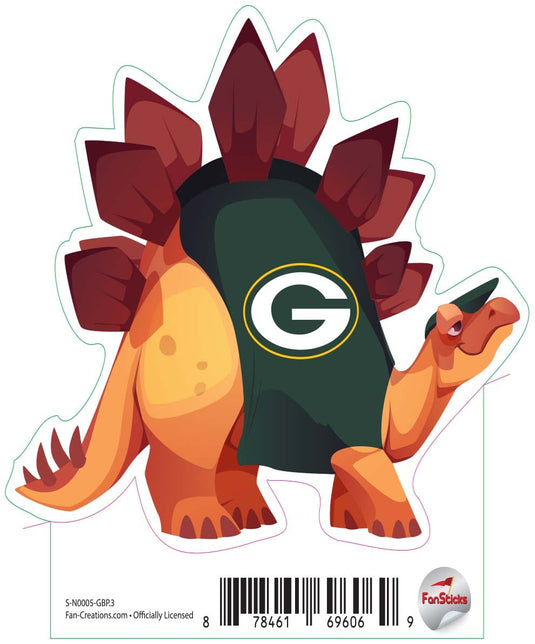 Fan Creations Decal Green Bay Packers 3in Decal Stegosaurus - Orange Dinosaur with Team Shirt