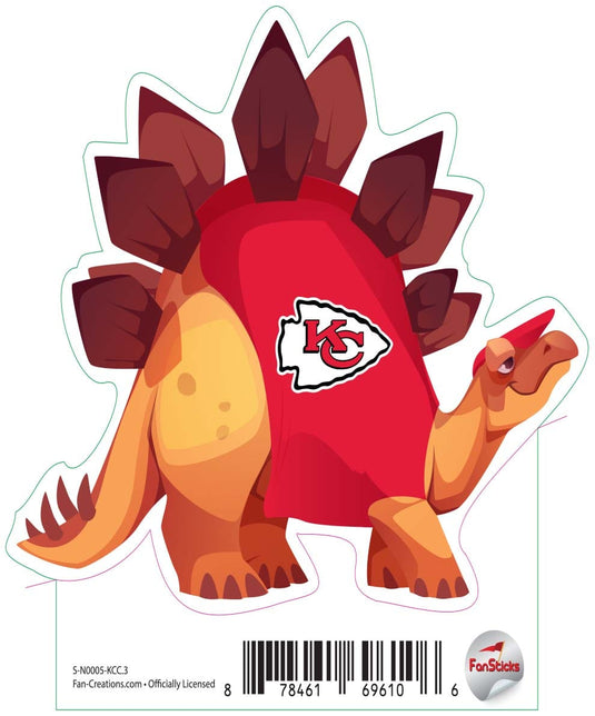 Fan Creations Decal Kansas City Chiefs 3in Decal Stegosaurus - Orange Dinosaur with Team Shirt