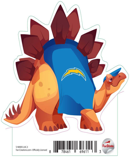 Fan Creations Decal Los Angeles Chargers 3in Decal Stegosaurus - Orange Dinosaur with Team Shirt