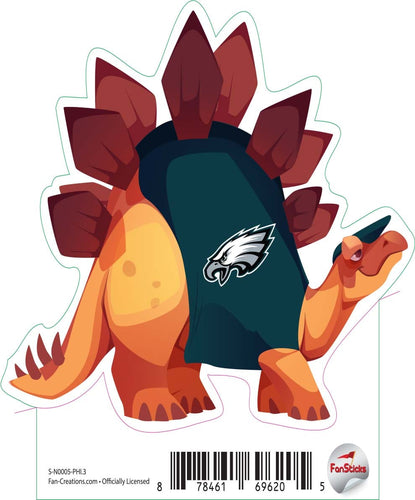 Fan Creations Decal Philadelphia Eagles 3in Decal Stegosaurus - Orange Dinosaur with Team Shirt