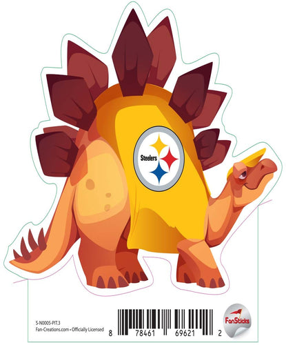 Fan Creations Decal Pittsburgh Steelers 3in Decal  Orange Dinosaur with Team Shirt