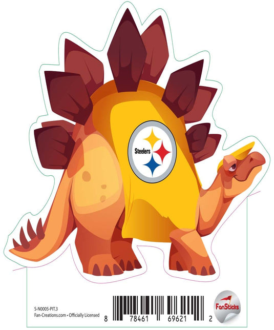 Fan Creations Decal Pittsburgh Steelers 3in Decal  Orange Dinosaur with Team Shirt