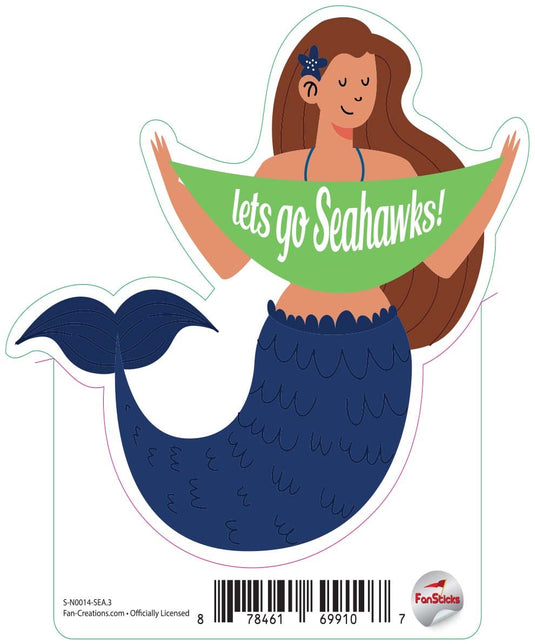 Fan Creations Decal Seattle Seahawks 3in Decal - Mermaid with Banner