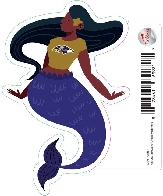 Fan Creations Decal Baltimore Ravens 3in Decal Mermaid with Team Shirt