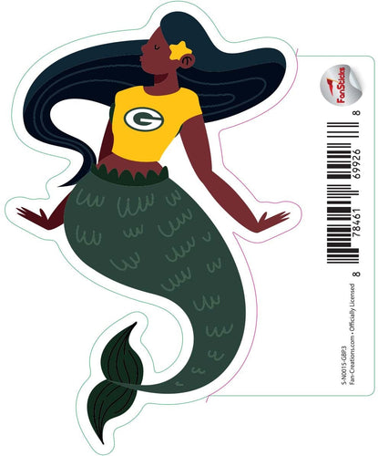 Fan Creations Decal Green Bay Packers 3in Decal Mermaid with Team Shirt