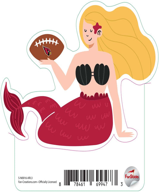 Fan Creations Decal Arizona Cardinals 3in Decal Mermaid with Football