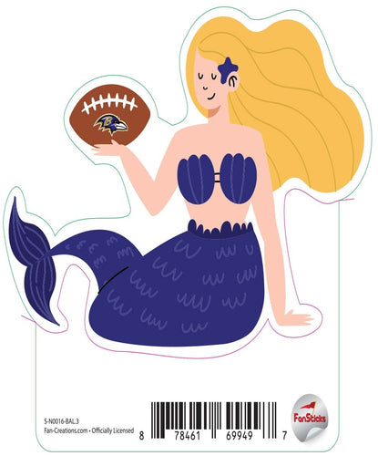 Fan Creations Decal Baltimore Ravens 3in Decal Mermaid with Football