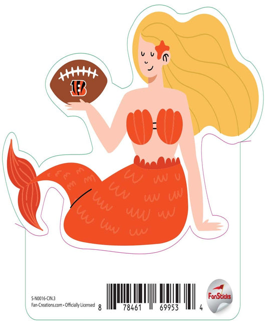 Fan Creations Decal Cincinnati Bengals 3in Decal Mermaid with Football