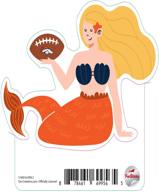 Fan Creations Decal Denver Broncos 3in Decal Mermaid with Football