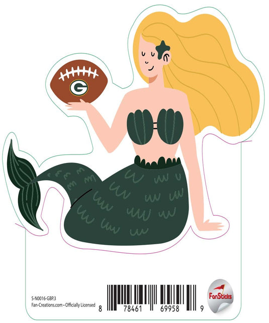 Fan Creations Decal Green Bay Packers 3in Decal Mermaid with Football