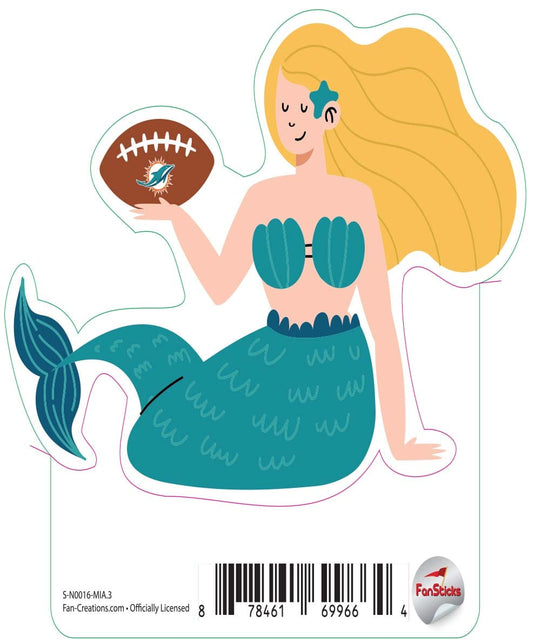 Fan Creations Decal Miami Dolphins 3in Decal Mermaid with Football