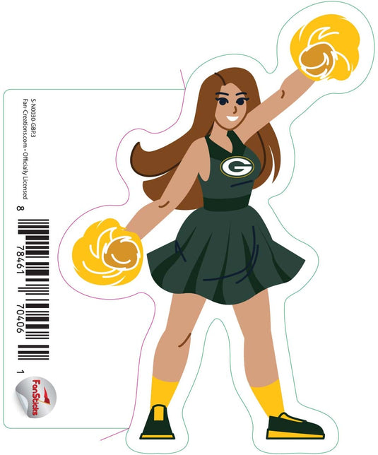 Fan Creations Decal Green Bay Packers 3in Decal Cheerleader - Both Legs Down
