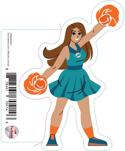 Fan Creations Decal Miami Dolphins 3in Decal Cheerleader - Both Legs Down