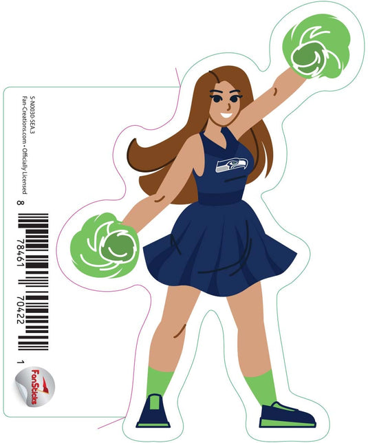 Fan Creations Decal Seattle Seahawks 3in Decal - Cheerleader (Both Legs Down)