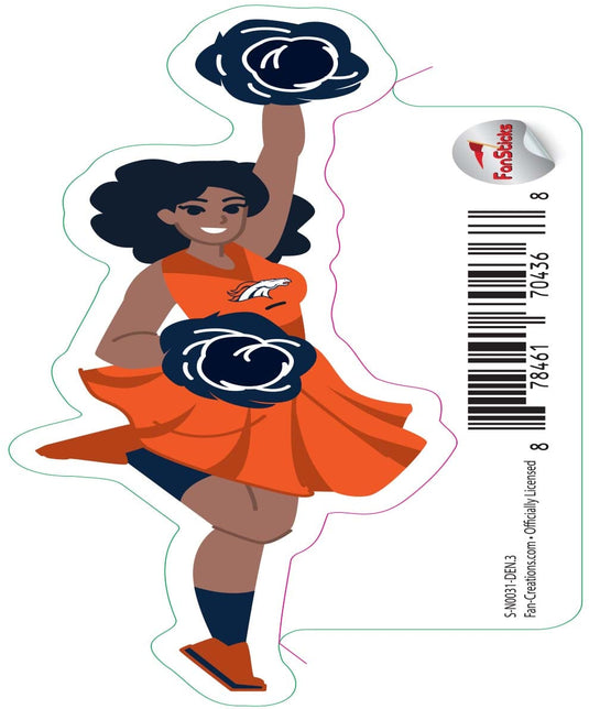 Fan Creations Decal Denver Broncos 3in Decal Cheerleader - One Arm Up
