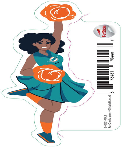 Fan Creations Decal Miami Dolphins 3in Decal Cheerleader - One Arm Up