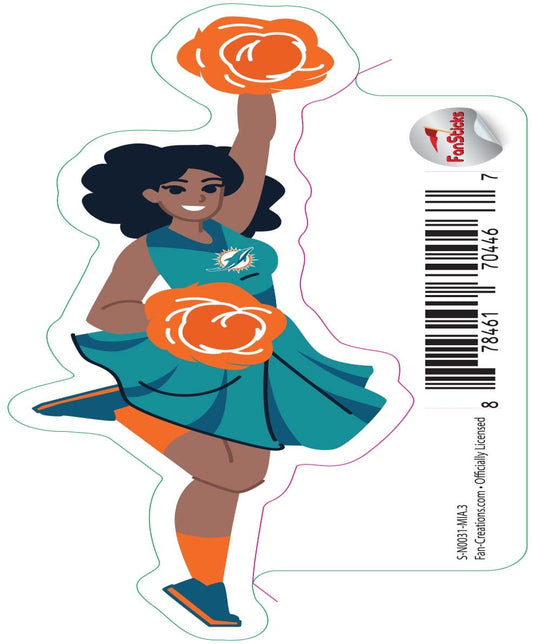 Fan Creations Decal Miami Dolphins 3in Decal Cheerleader - One Arm Up