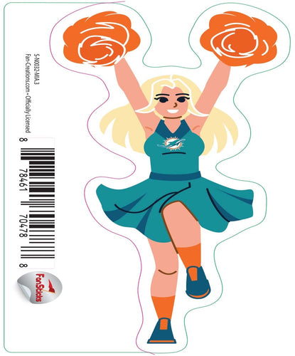 Fan Creations Decal Miami Dolphins 3in Decal Cheerleader - Both Arms Up