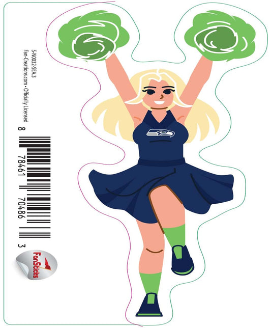 Fan Creations Decal Seattle Seahawks 3in Decal - Cheerleader (Both Arms Up)