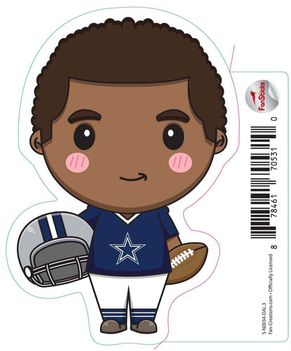 Fan Creations Decal Dallas Cowboys 3in Decal Anime Football Player - Holding Football and Helmet