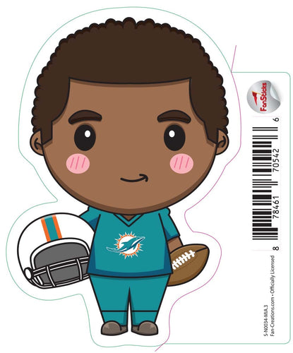 Fan Creations Decal Miami Dolphins 3in Decal Anime Football Player - Holding Football and Helmet