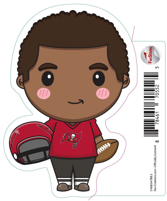 Fan Creations Decal Tampa Bay Buccaneers 3in Decal - Anime Football Player (Holding Football and Helmet)