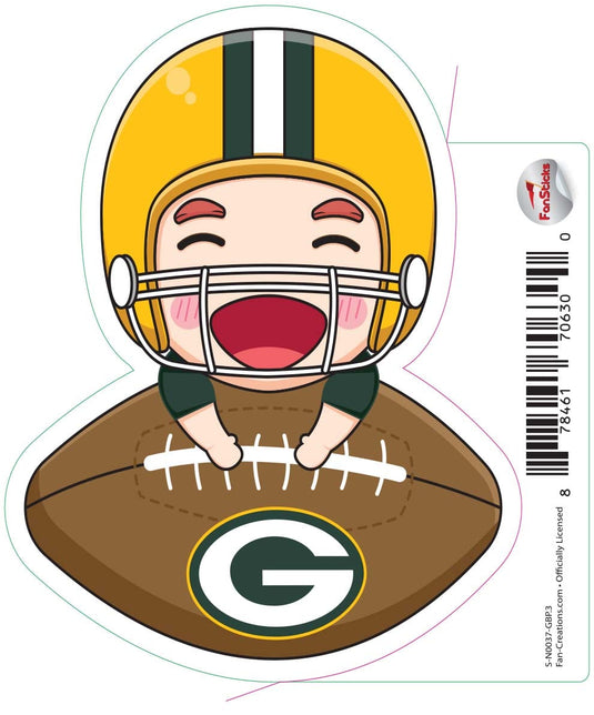 Fan Creations Decal Green Bay Packers 3in Decal Anime Football Player - Leaning on Football